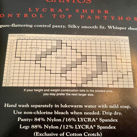 Gantos Pantyhose Lycra Sheer Control Top Size: Petite Color:  Taupe  C-4 - Picture 11 of 12